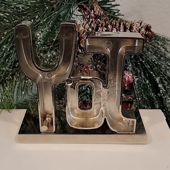 Silver metal " Joy " stocking holder Christmas decoration - Picture 3 of 6